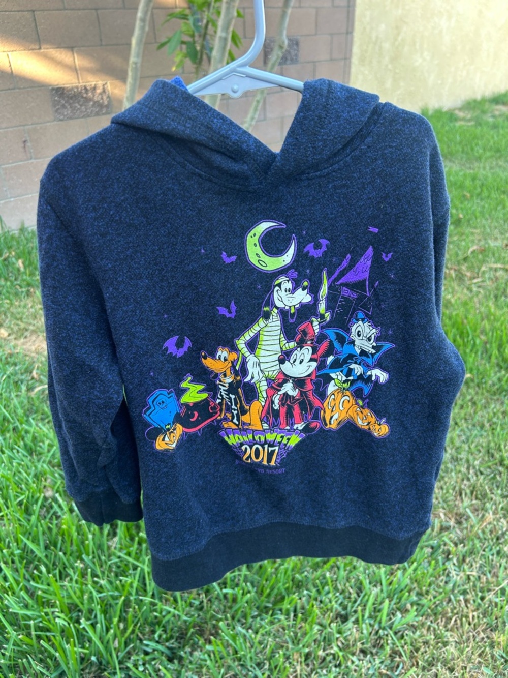 Disney Black Kids' Halloween 2017 Hooded Sweatshirt with Neon Character Graphic